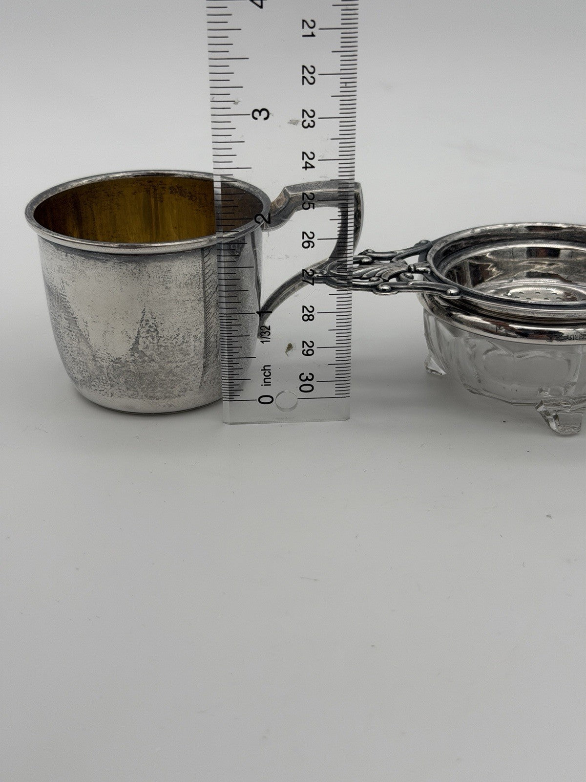 Antique Art Deco Sterling Silver Tea Strainer & Stand & Cup Webster Set Complete