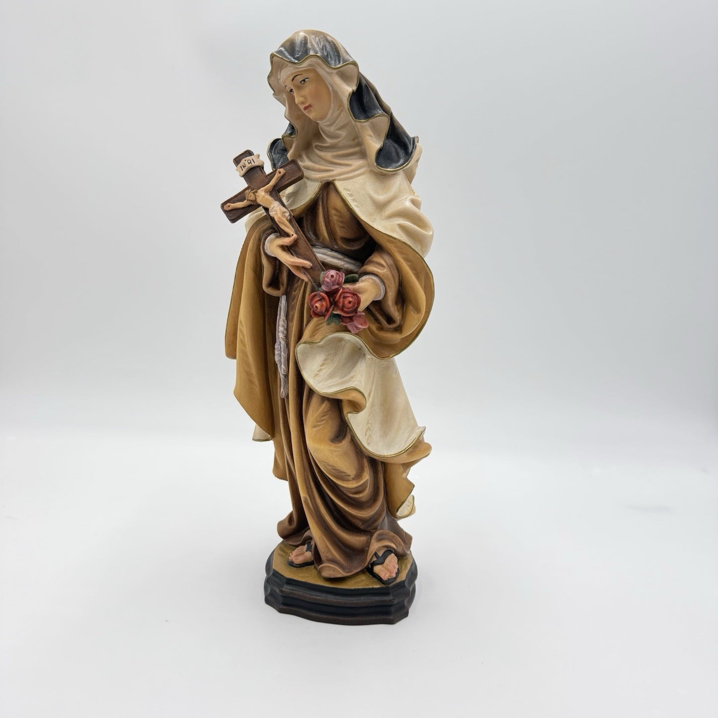 Folk Art Karl Demetz Wood Carved Saint Therese of Lisieux Figurine 12” Italy