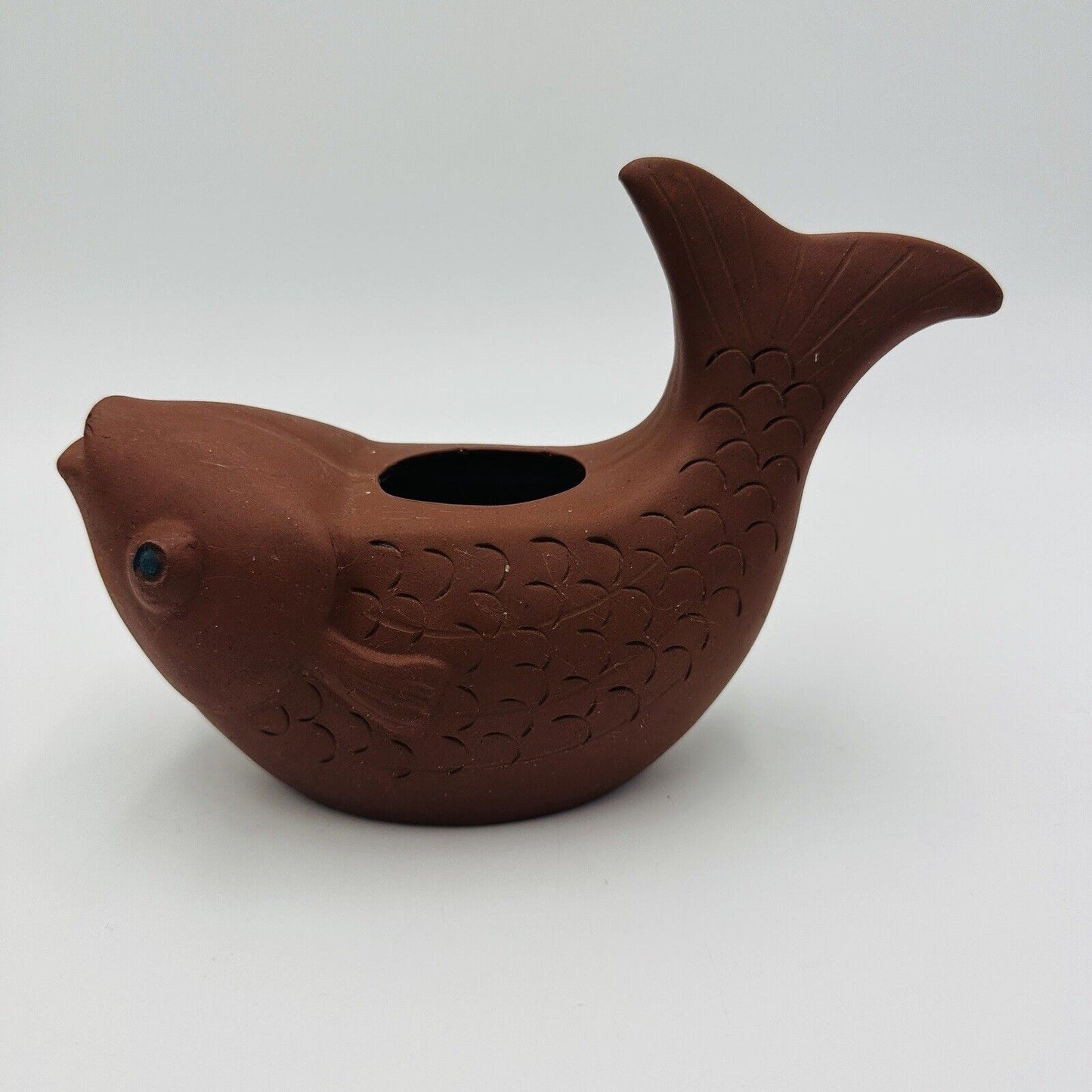 Chinese Pottery Terracotta Yixing Zisha Clay Fish Candle Holder Vase Home Decor