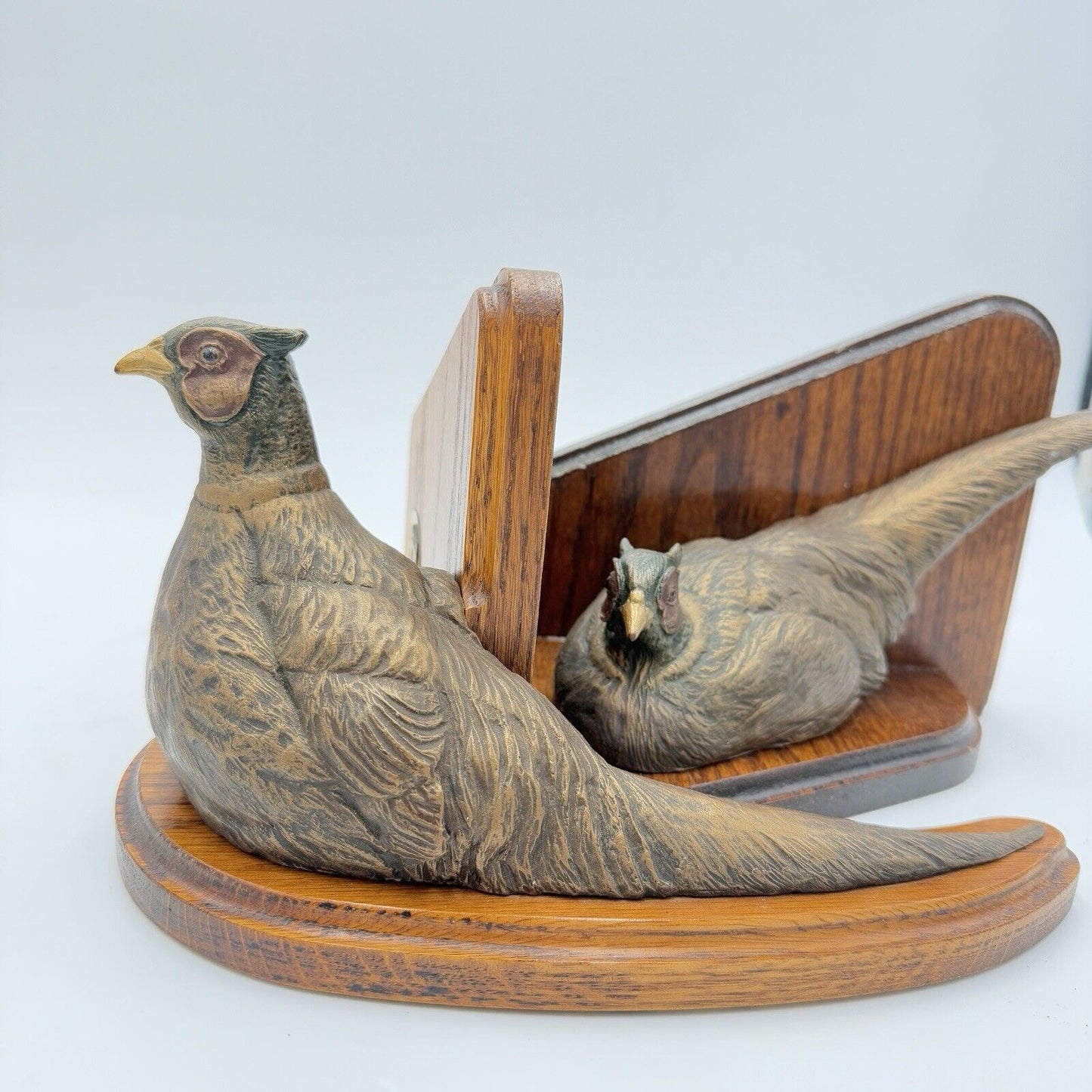 Rare Ducks Unlimited Bronze Tone Pheasant Rooster Book Ends Wood