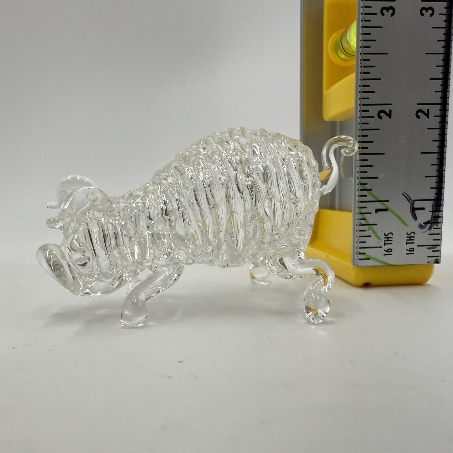 Hand Blown Art Glass Pig Figurine Swirl Design Clear Small 2” Hand Made