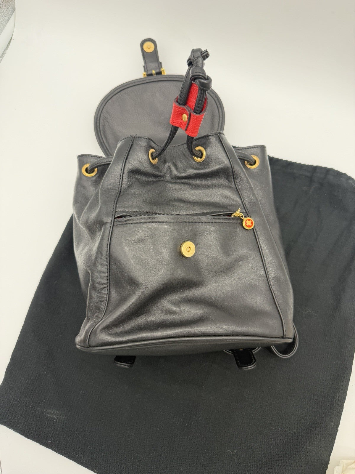 Michel Jordi Geneve Swiss leather backpack black & white cowhide accents NEW