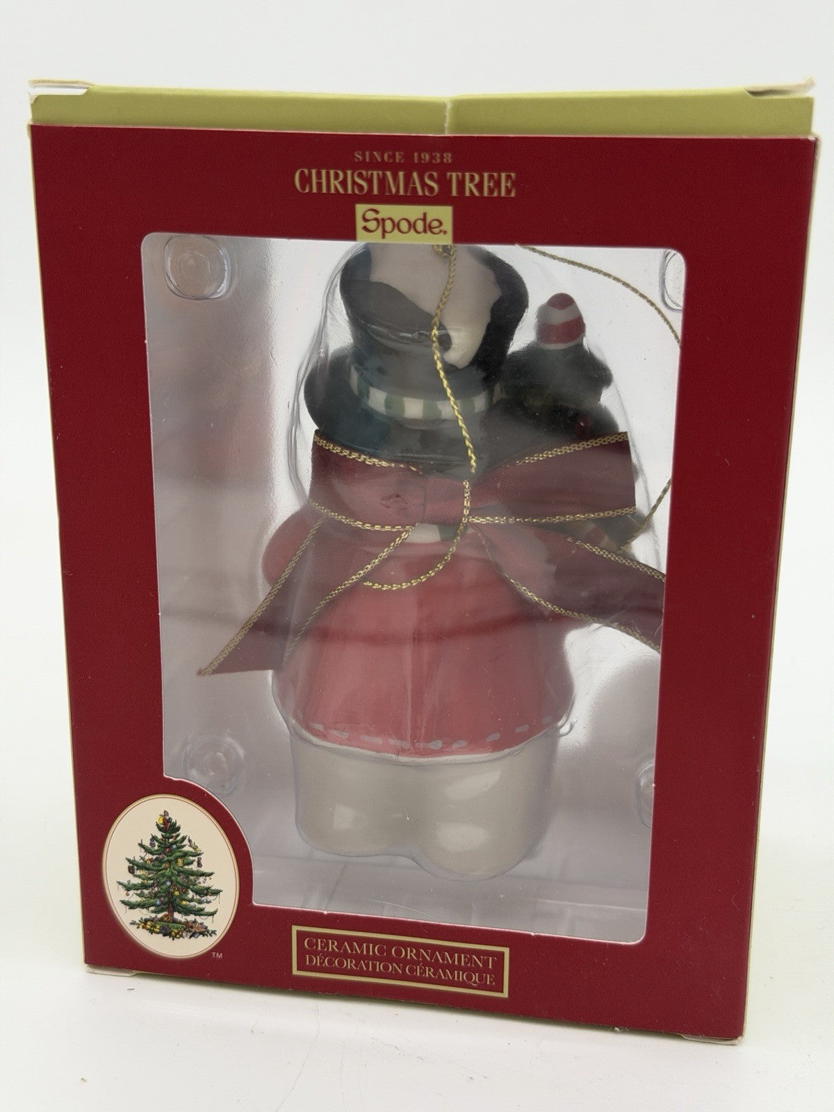 Spode Christmas ornament snowman holding a Christmas tree Figurine Porcelain