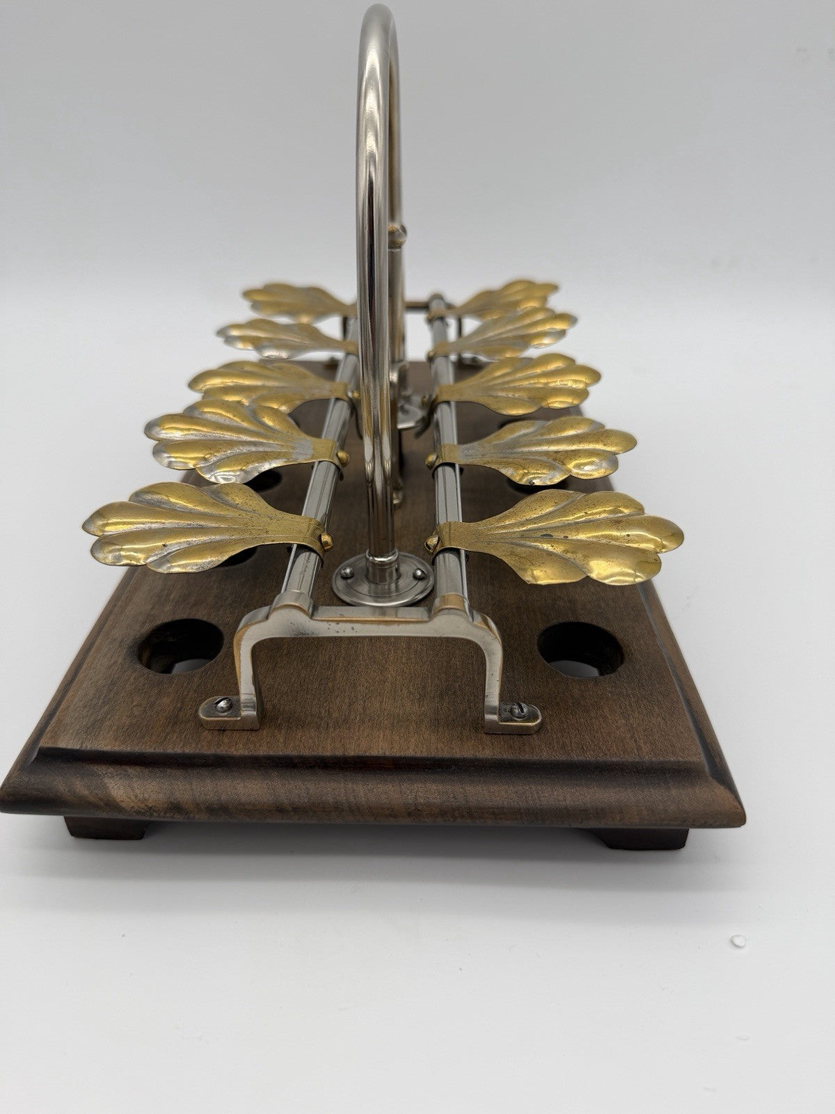 Antique English egg boiling rack & breakfast server Ginkgo Leaf Spring Clips