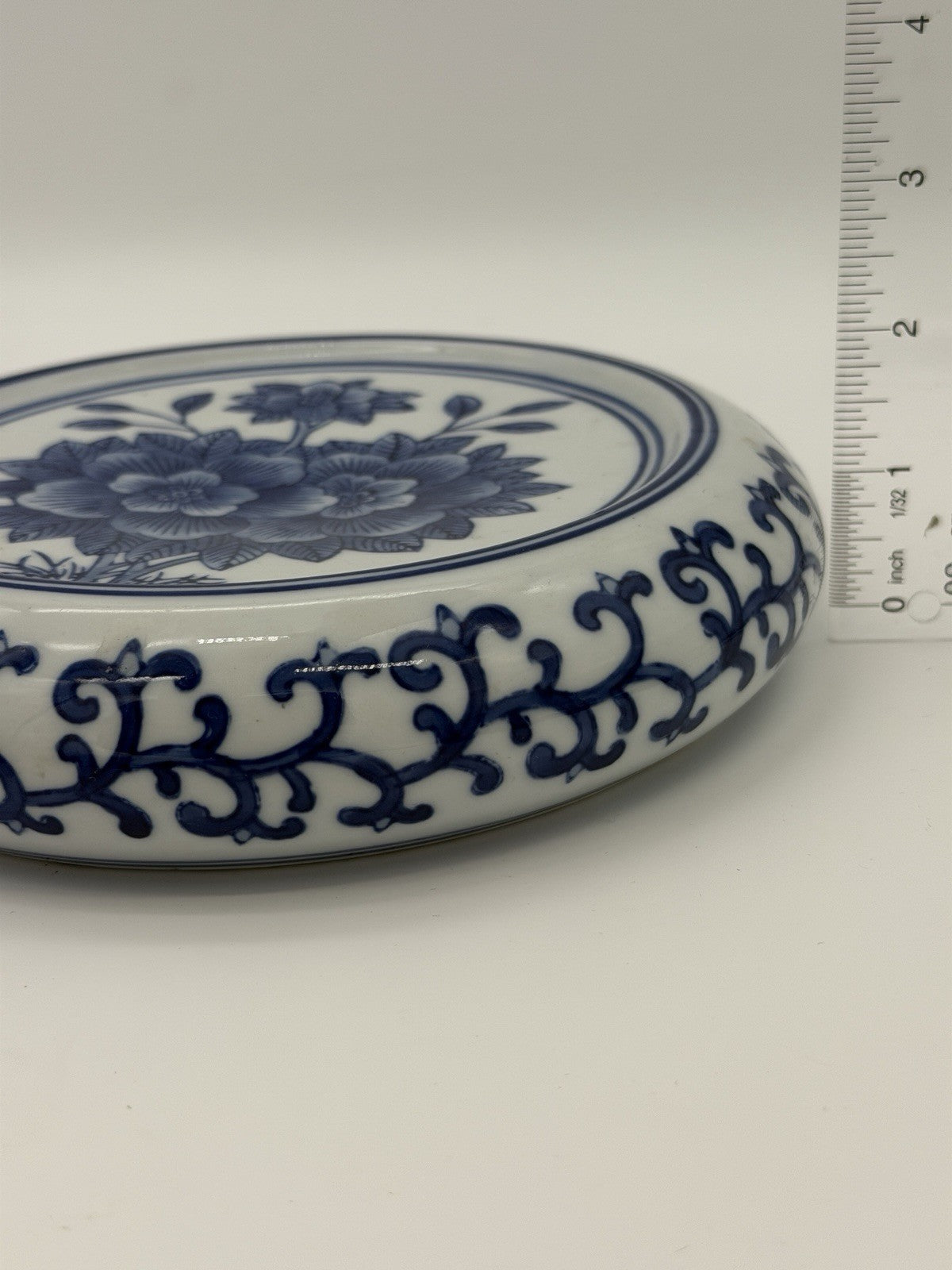 Vintage Chinese Round Base Plant Stand Trivet Blue/white Chinoiserie Porcelain