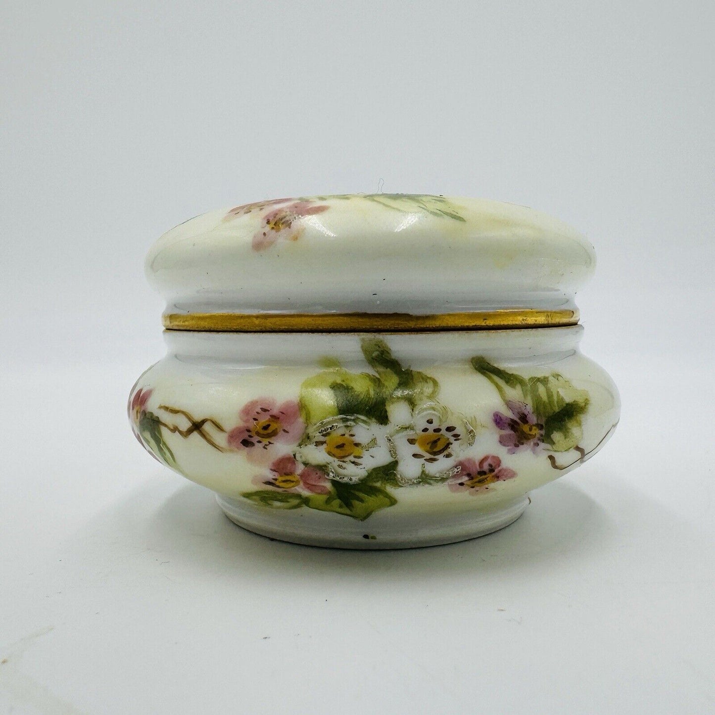 Antique T&V Limoges France Porcelain Floral Trinket Box Jewelry Box Painted 2”