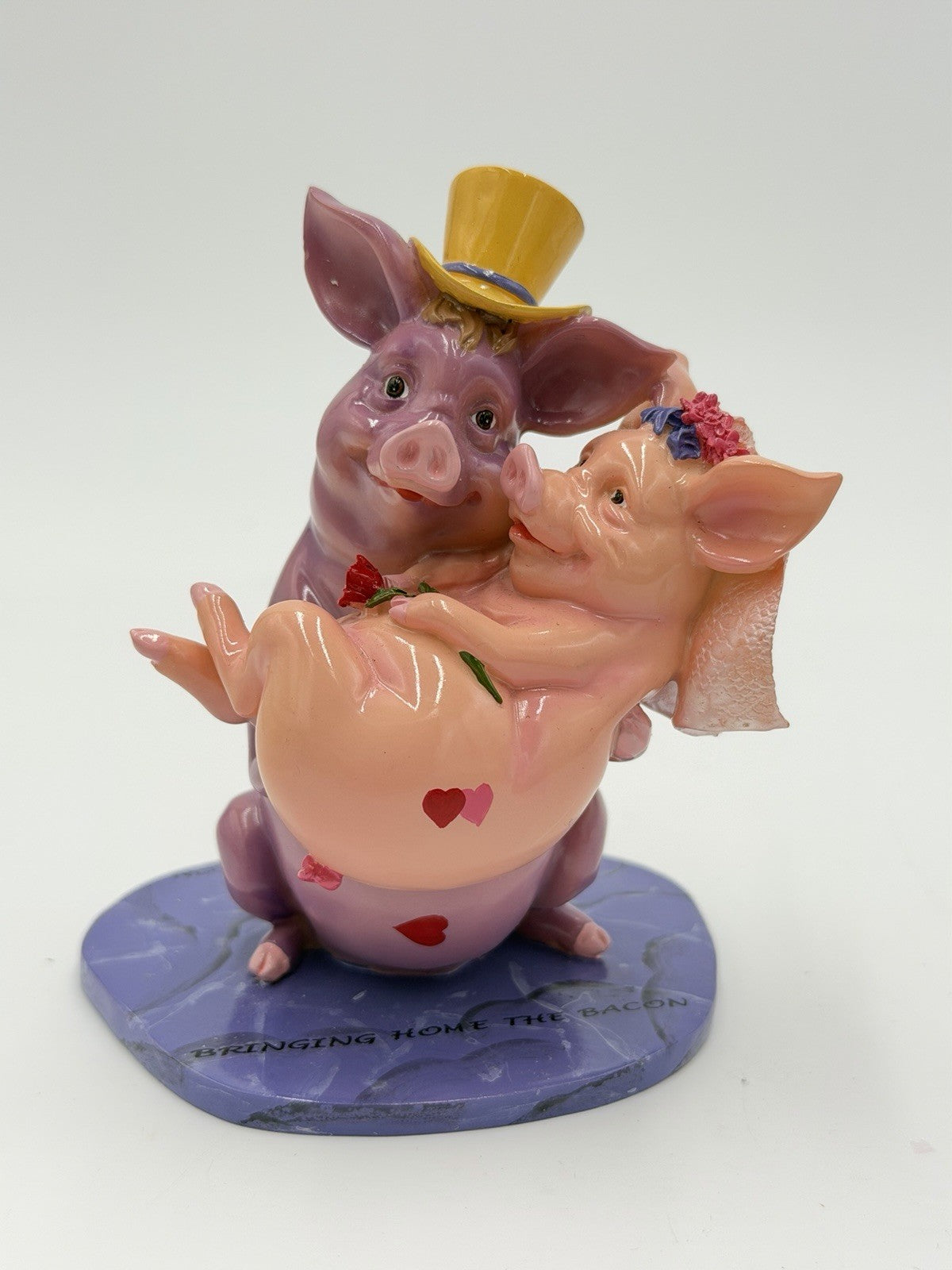 Vtg Pig Invasion Bride & Groom Cake Topper  Pigs Figurine Bringing Home Bacon 4”