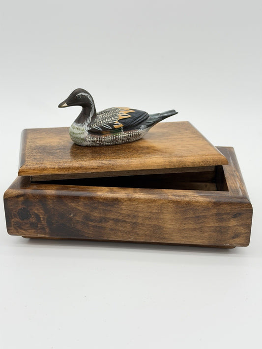 Folk Art Handmade Wooden Duck Decoy On It Trinket Box Vintage Solid