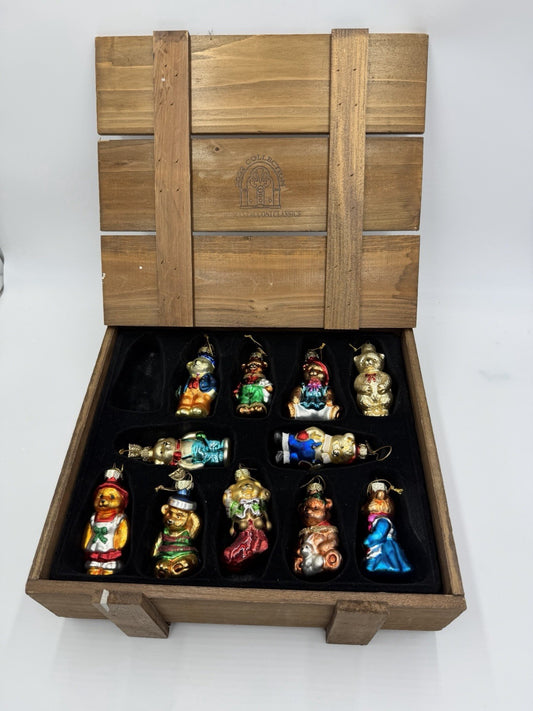 Vtg Thomas Pacconi Classics 2002 Teddy Bear Christmas Ornament Set 11 Wood Crate
