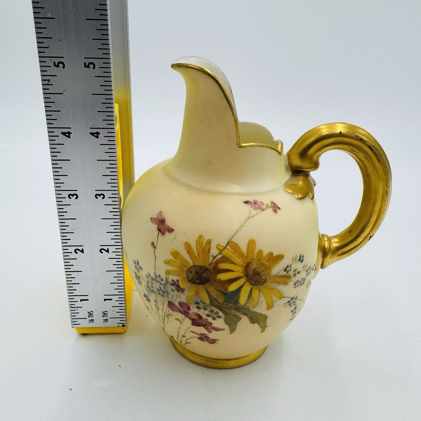 Antique ROYAL WORCESTER BLUSH IVORY EWER Jug 1094 6" Mini Vase Floral Painted