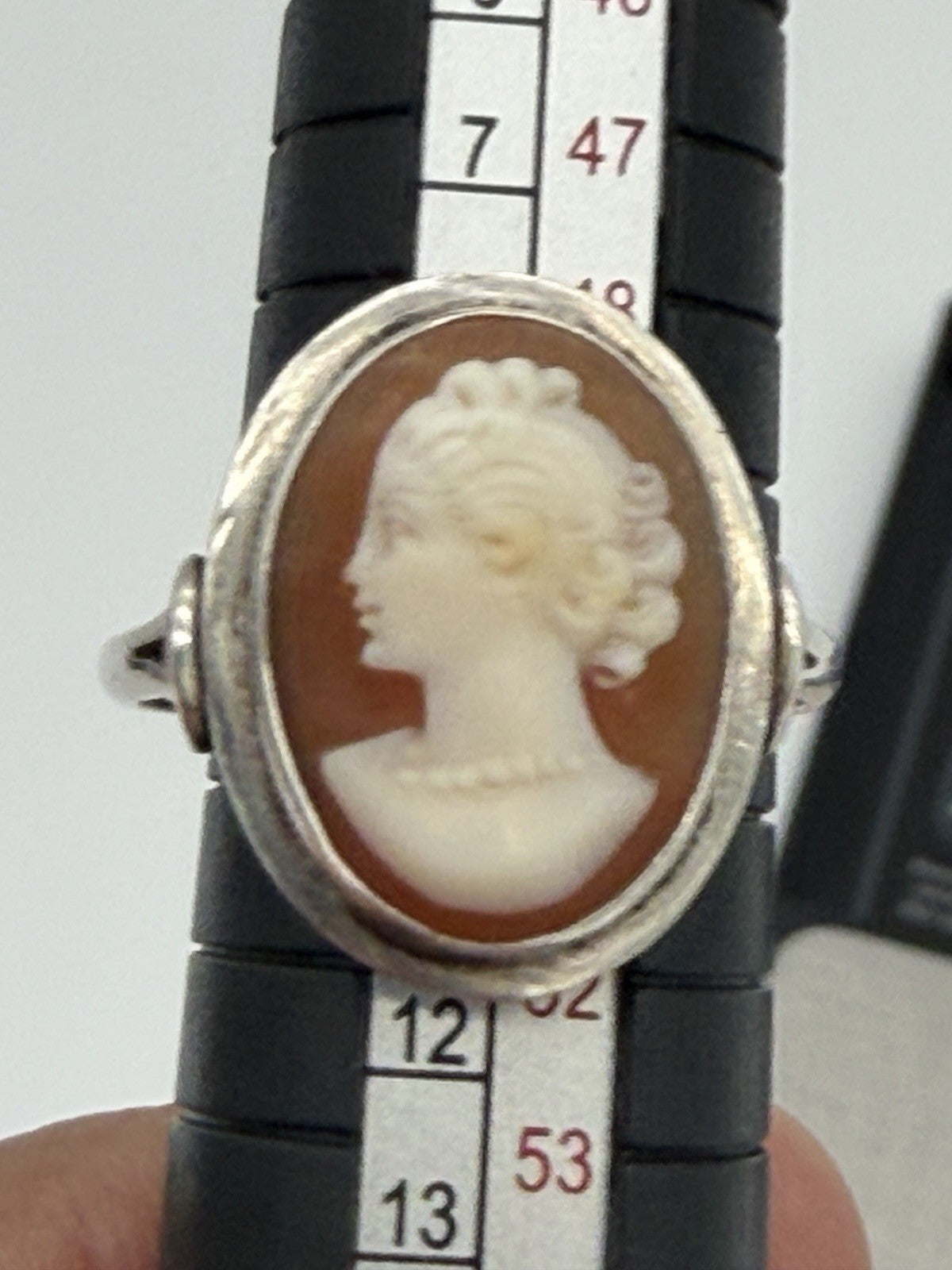 Antique Victorian Cameo Ring Silver Size 5.5 Hand-Carved Shell Design