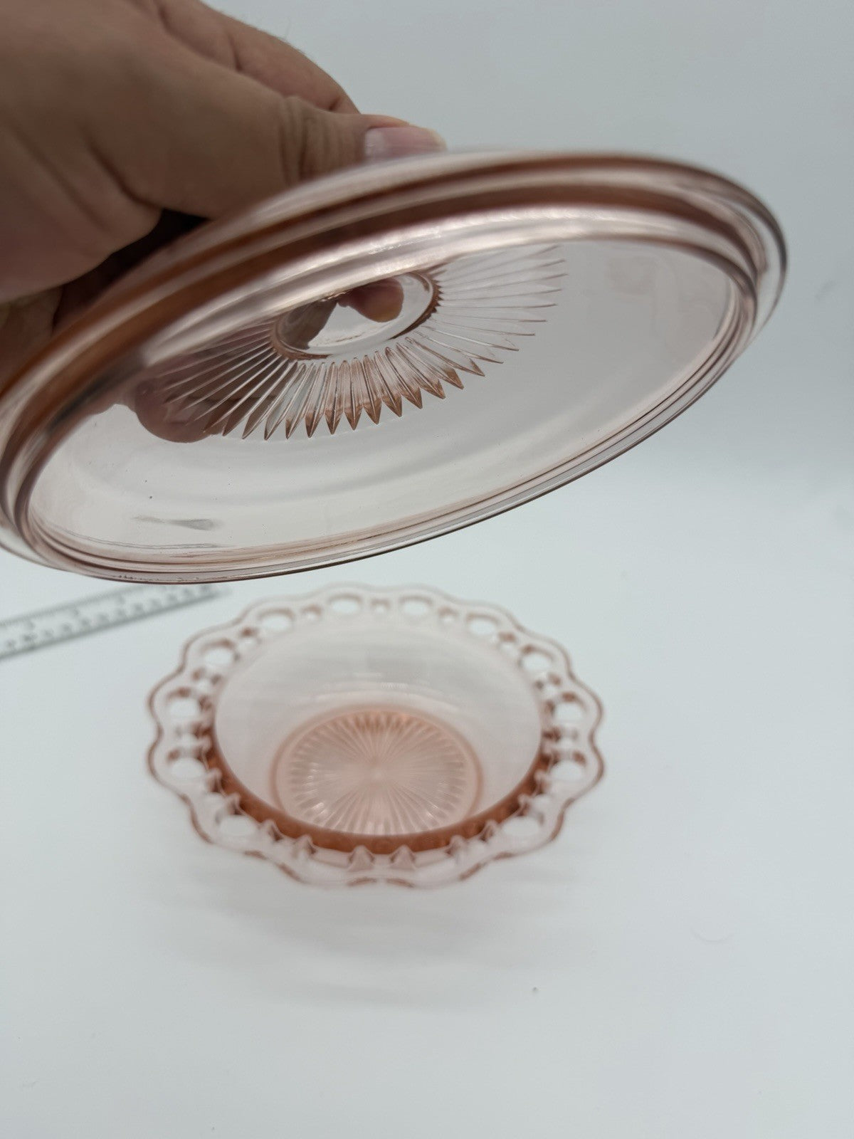 Vtg Anchor Hocking Art Glass Old Colony Lace Edge Pink Depression Butter Dish