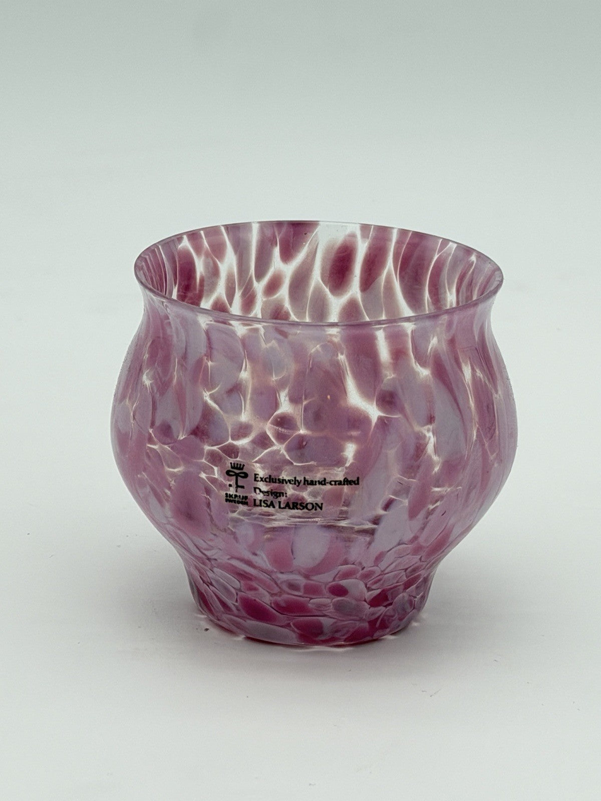 Lisa Larson Art Glass Pink Tea Light Votive Candle Holder Skruf Sweden Vintage