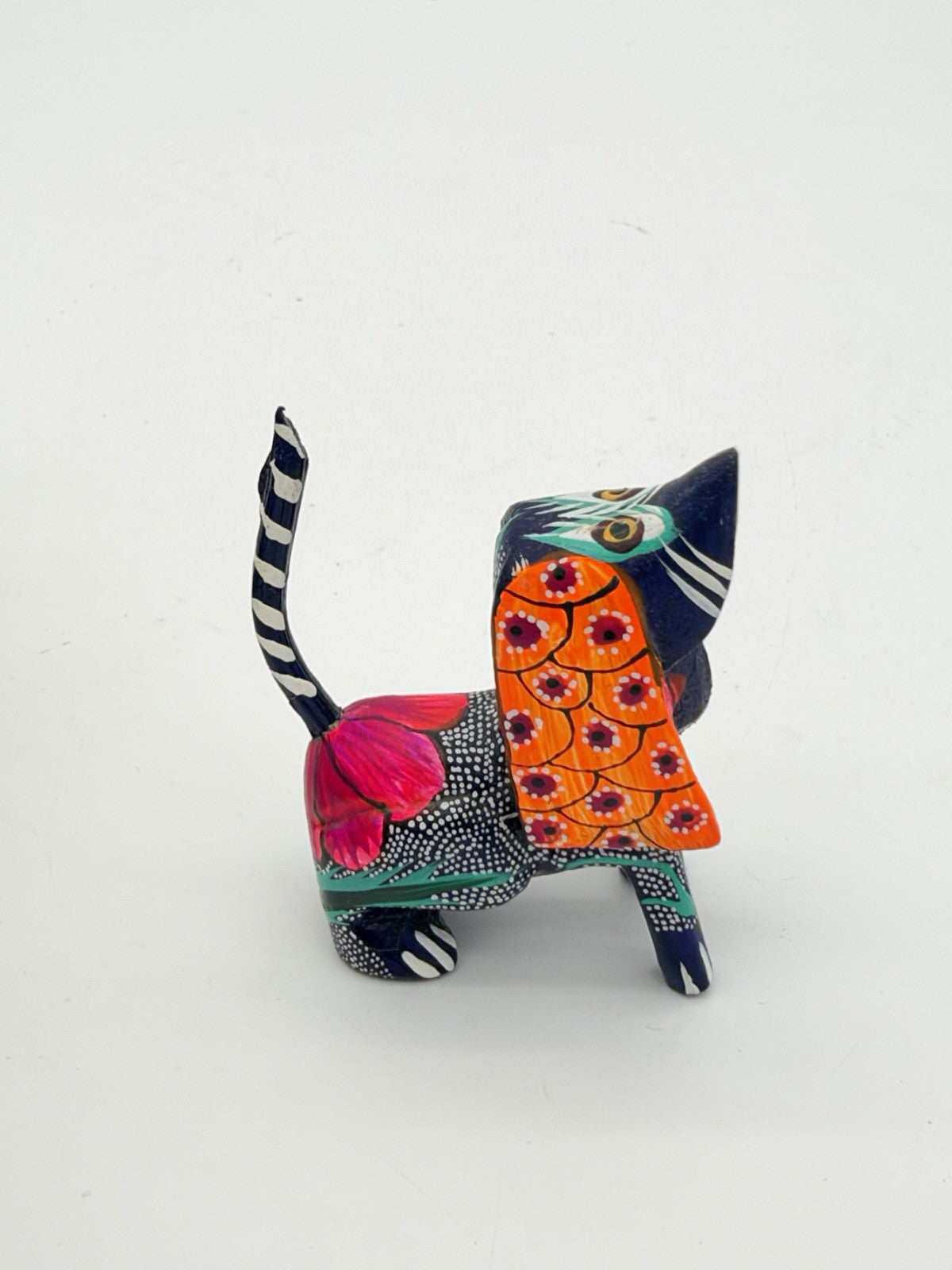 Alebrije Oaxacan Wood Carving Folk Art Hand Painted Floral Dog Miniature Figurin