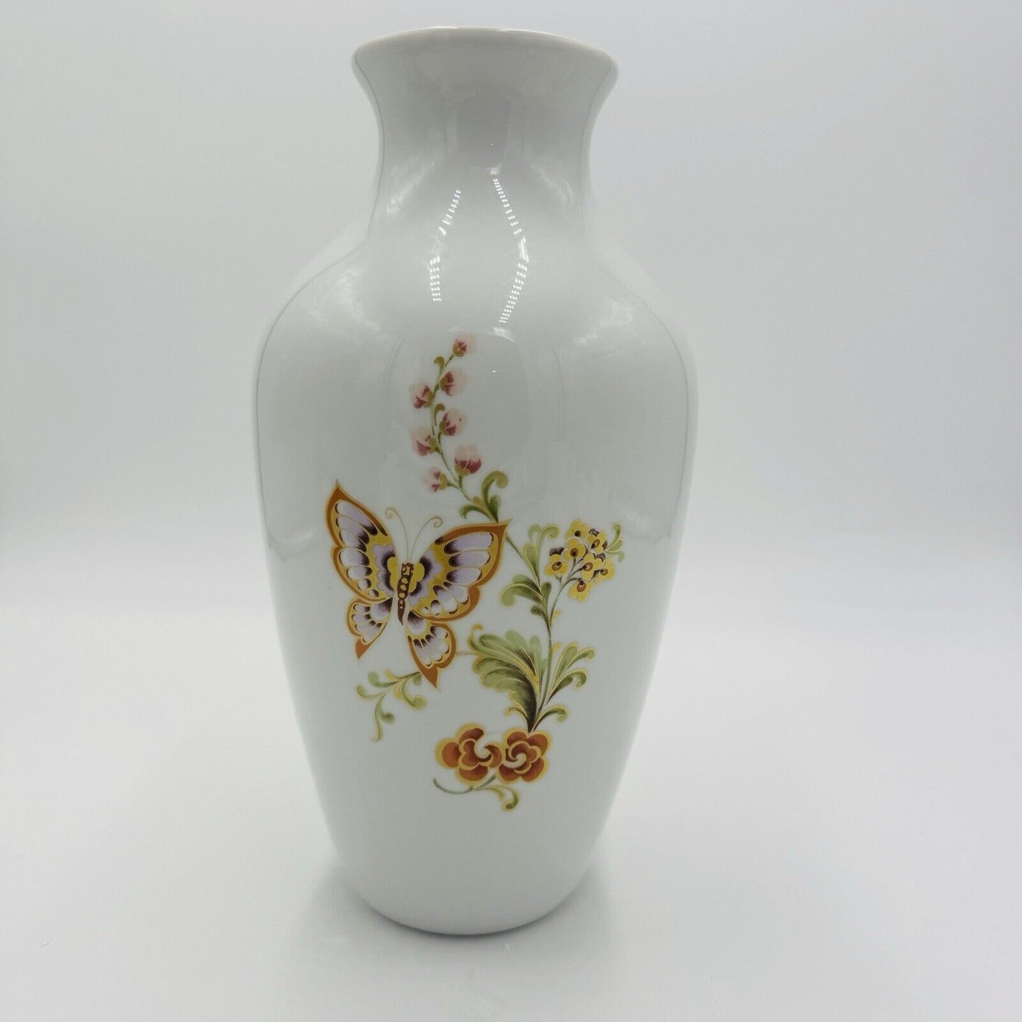 Kaiser germany porcelain Annabelle vase Floral Butterfly Gilt 11” Signed Vintage