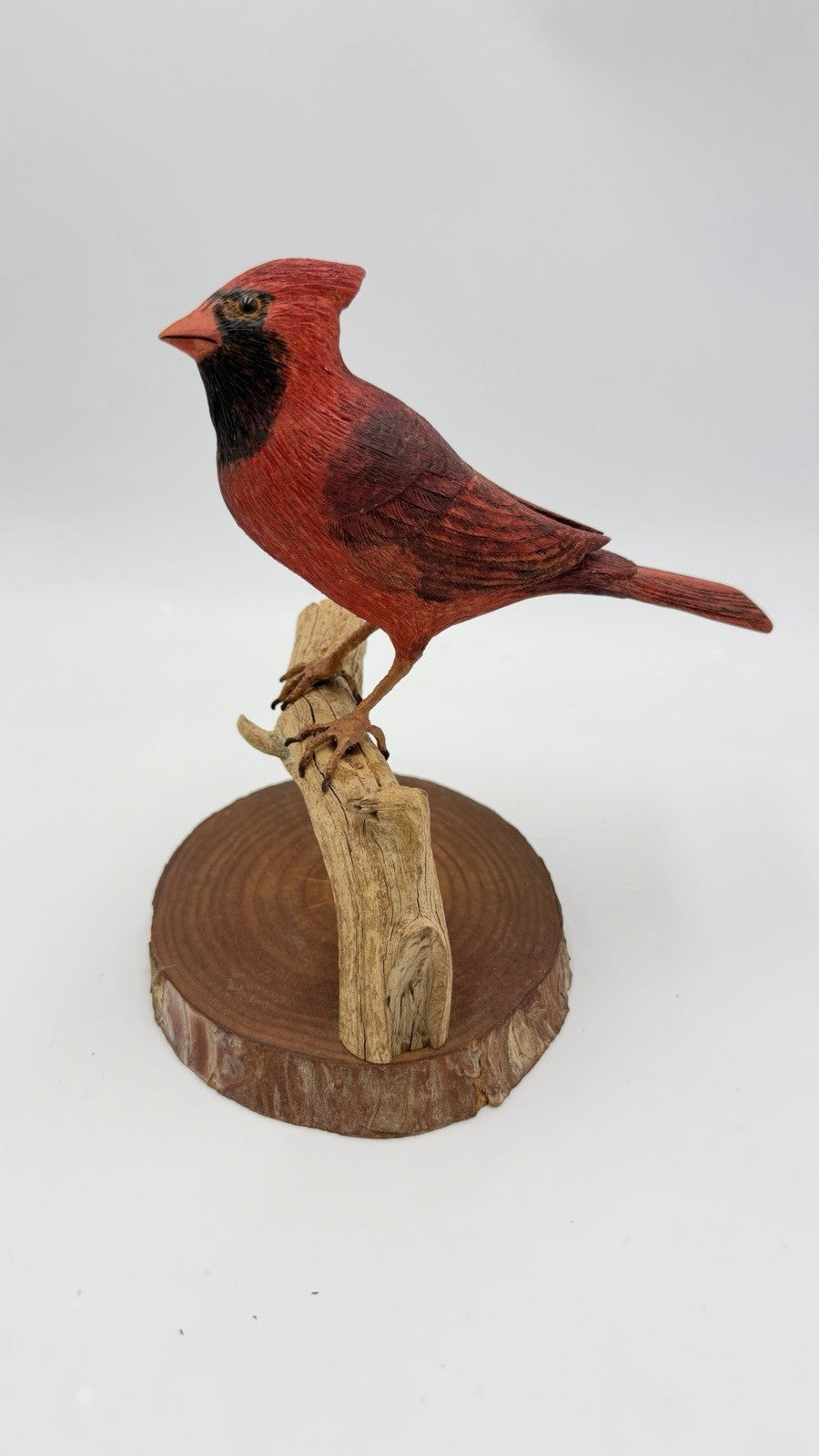 Folk Art Carved 1989 Northern Cardinal Red Wood Carved Bird Sculpture Signed 7.5