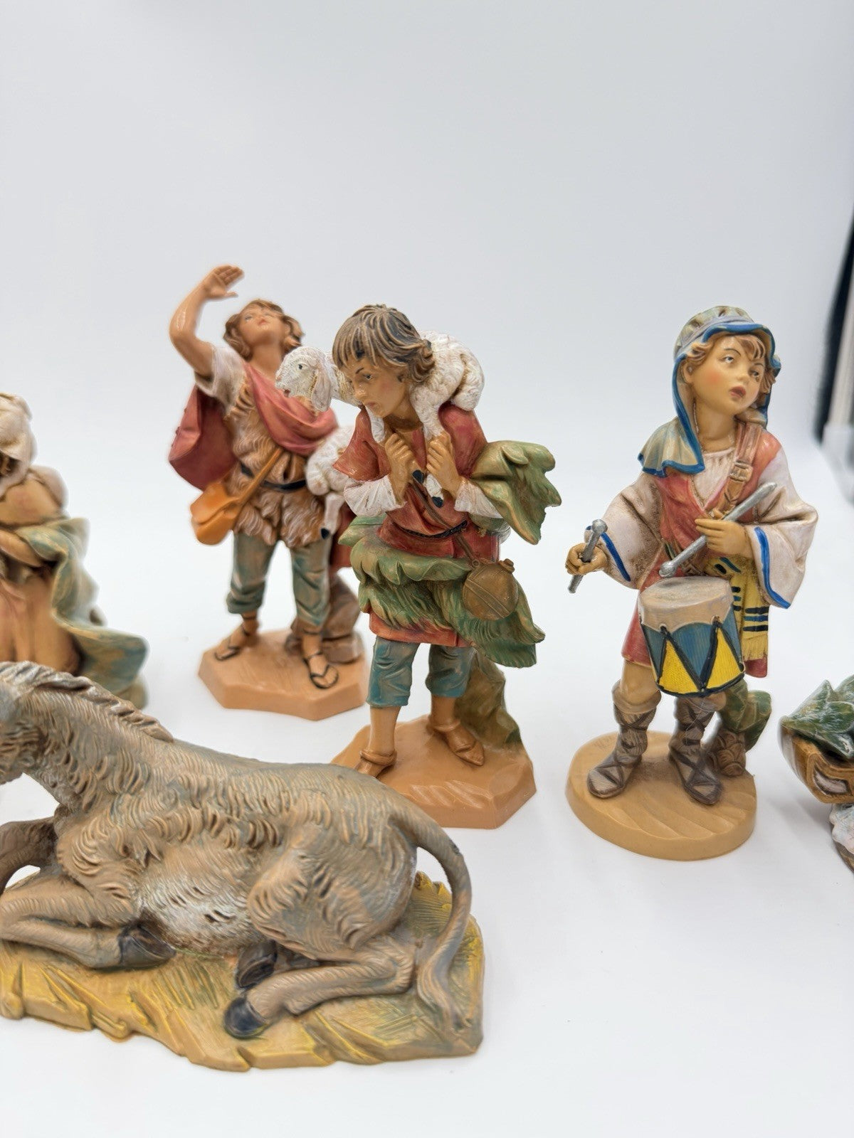 Vtg Fontanini Italy Nativity Holy Family Shepherds Donkey Figurines Set 10 PCs