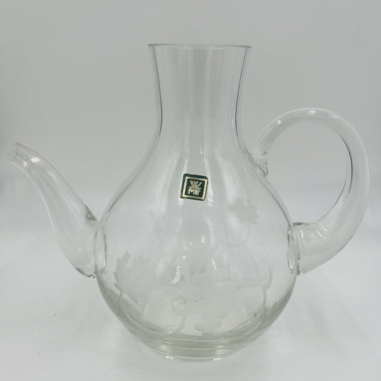 WMF Pitcher Glass Etched Grapes Jug Vintage Germany Home Decor Clear