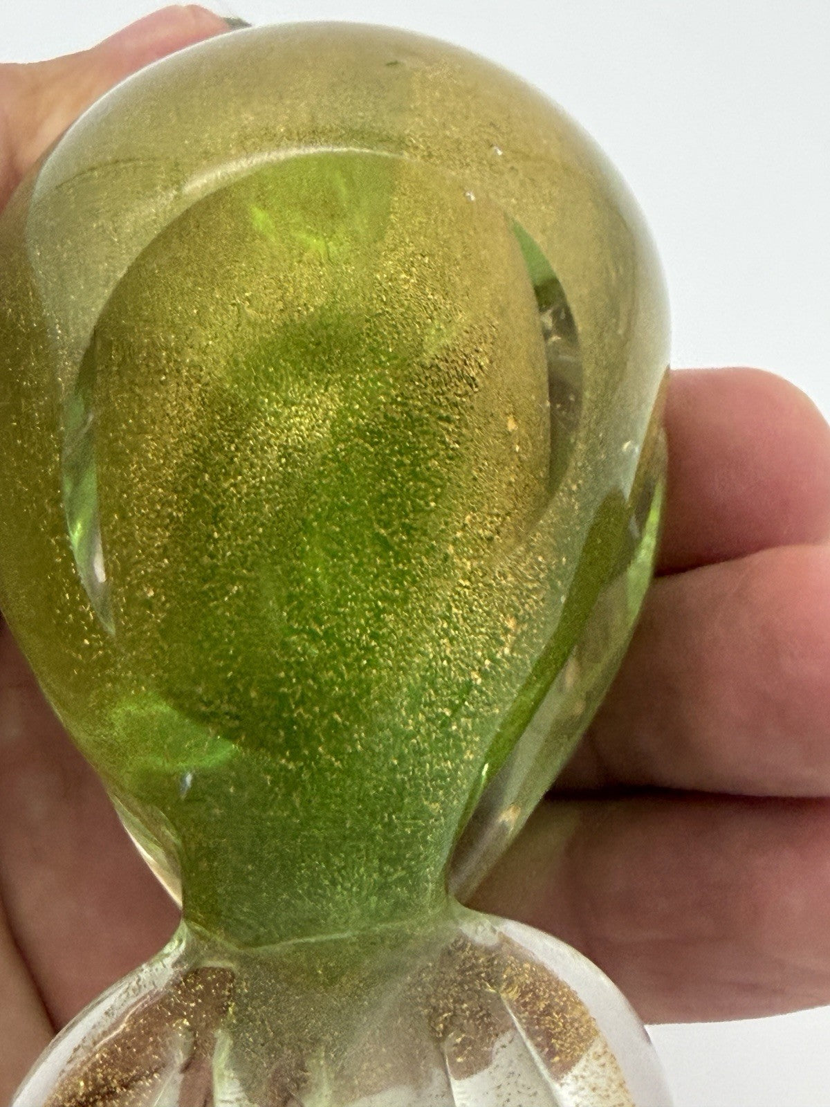 Formia Murano Italy Art Glass Green & Gold  Flecked Bird Hand Blown Figurine