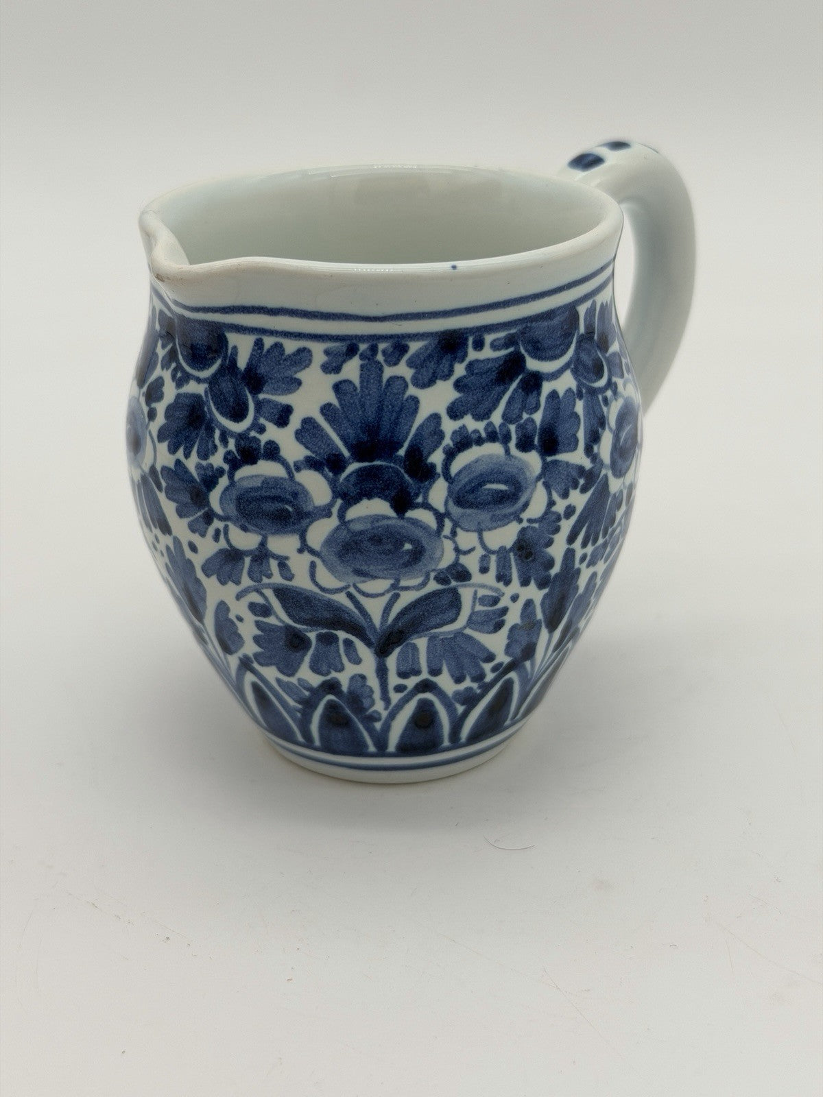Delft Blue /white Dutch Pottery Floral Pitcher Small Ceramic 3”vintage Signed