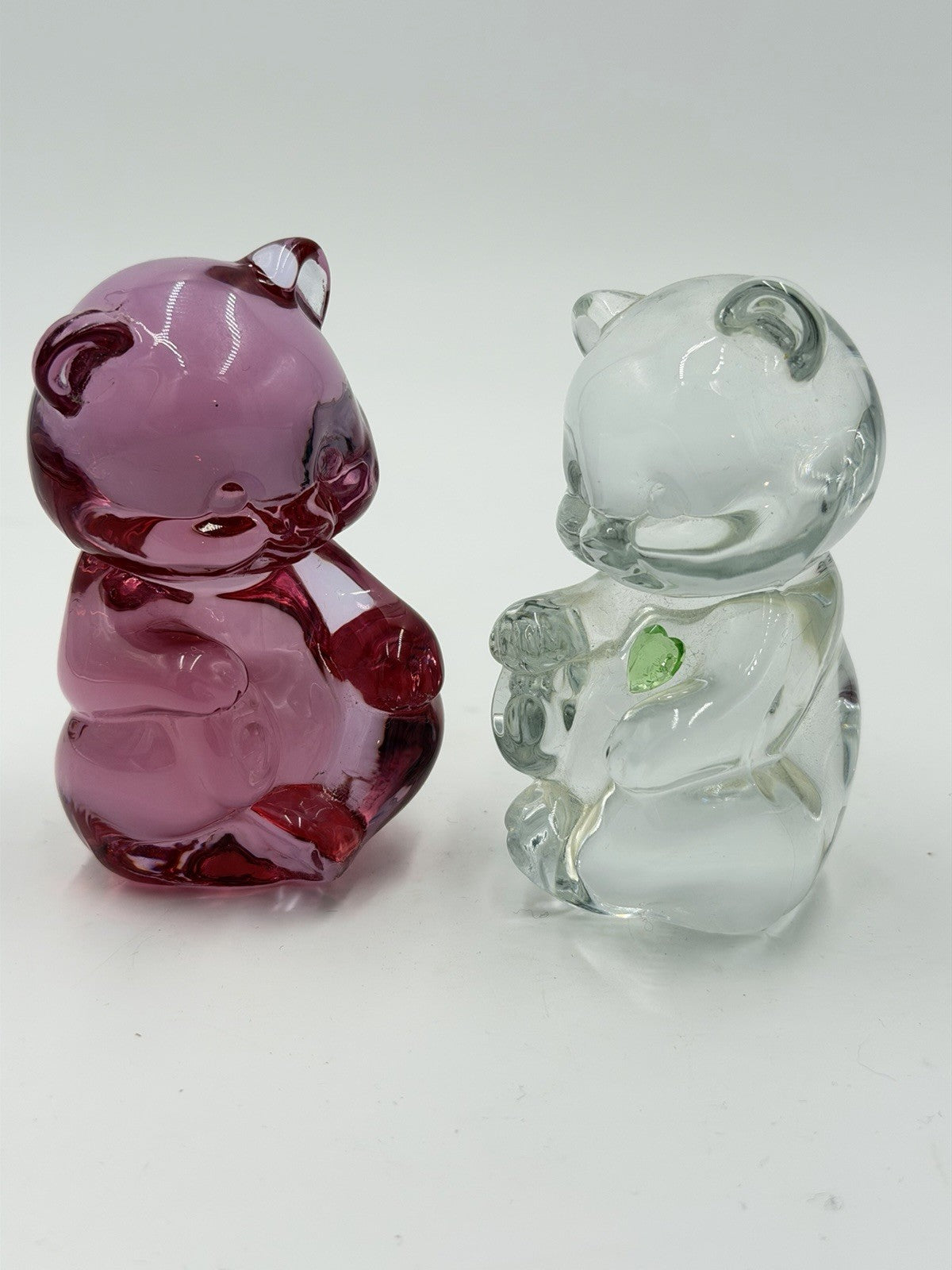 Fenton Art Glass Miniature Pink Rose & Clear Glass Bear 2.75" Figurines Vintage