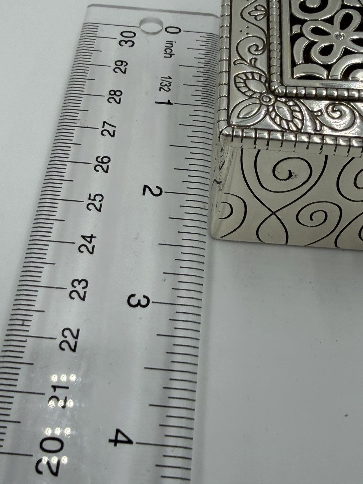 Brighton Lacie Daisy Silver Metal Jewelry Box with Pearl Dangle Enameled Inside