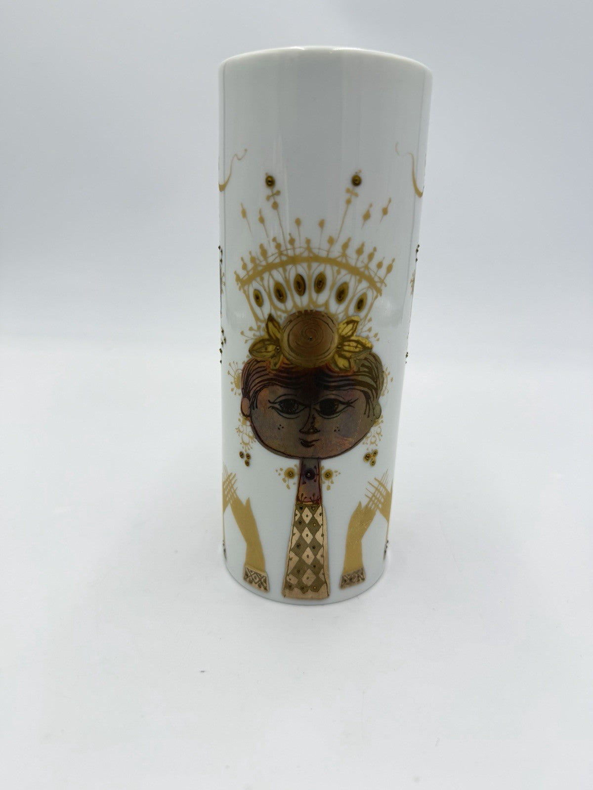 Rosenthal Studio Line Porcelain Bjorn Wiinblad Quatre Couleurs Cylinder Vase 6”H