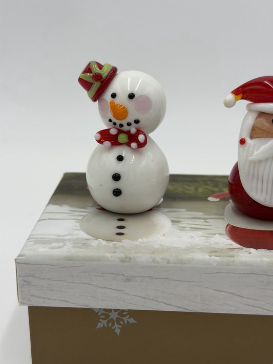 Rare Pier 1 Imports Art Glass Christmas Friends Snowman Santa Penguin Figurines