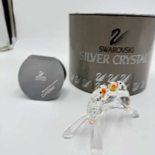 Swarovski Crystal Baby Lovebirds On a Branch  Figurine Austria Box /COA