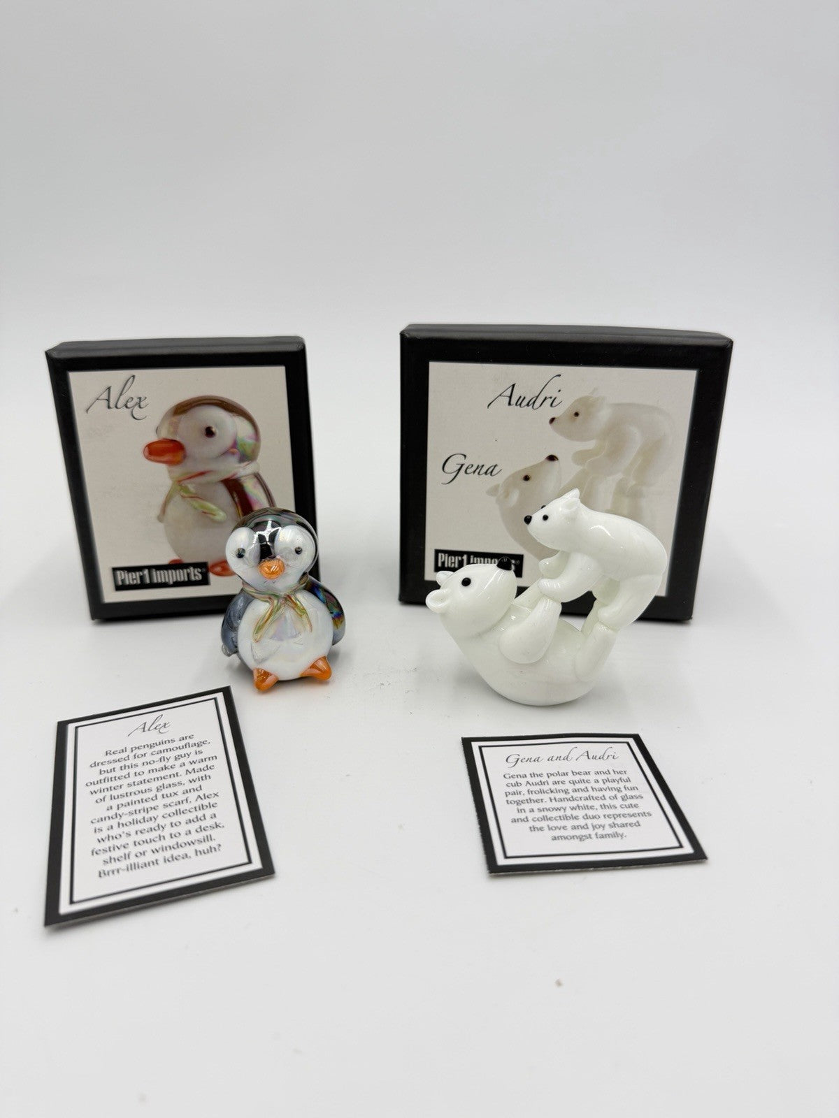 Vintage Pier 1 Imports Art Glass Penguin Alex & Gena Audri Polar Bear Figurines
