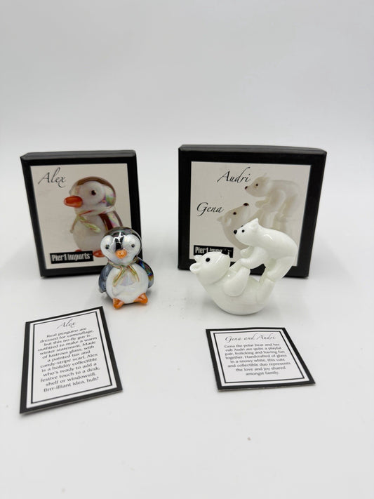 Vintage Pier 1 Imports Art Glass Penguin Alex & Gena Audri Polar Bear Figurines