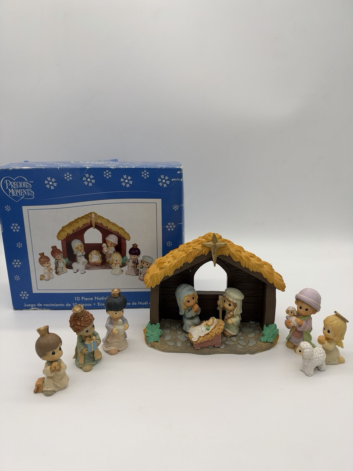 Precious Moments Nativity 10 PCs Christmas 2007 Vintage Resin Mini Figurines Box