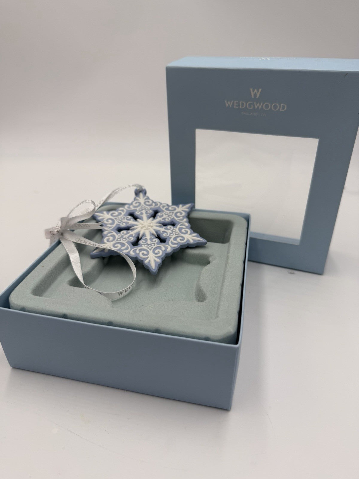 Wedgwood Jasperware White Blue Pierced Snowflake Christmas Ornament