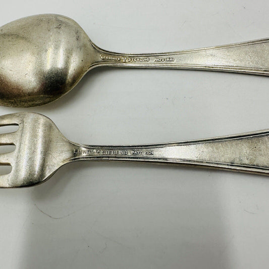 PATD 1921 Lunt William & Mary Baby Fork & Spoon Set Treasures Sterling 4” 2 Pcs