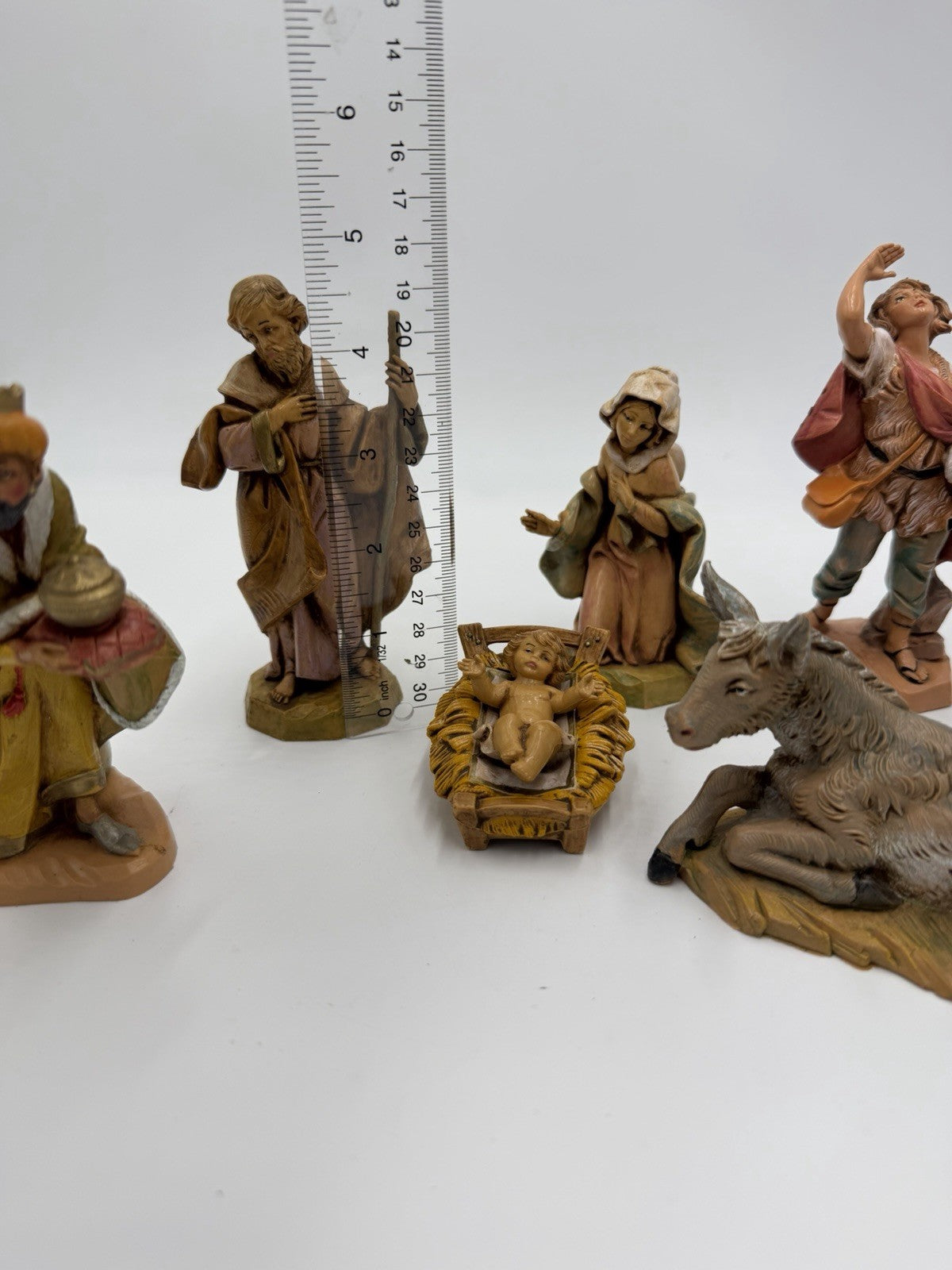 Vtg Fontanini Italy Nativity Holy Family Shepherds Donkey Figurines Set 10 PCs