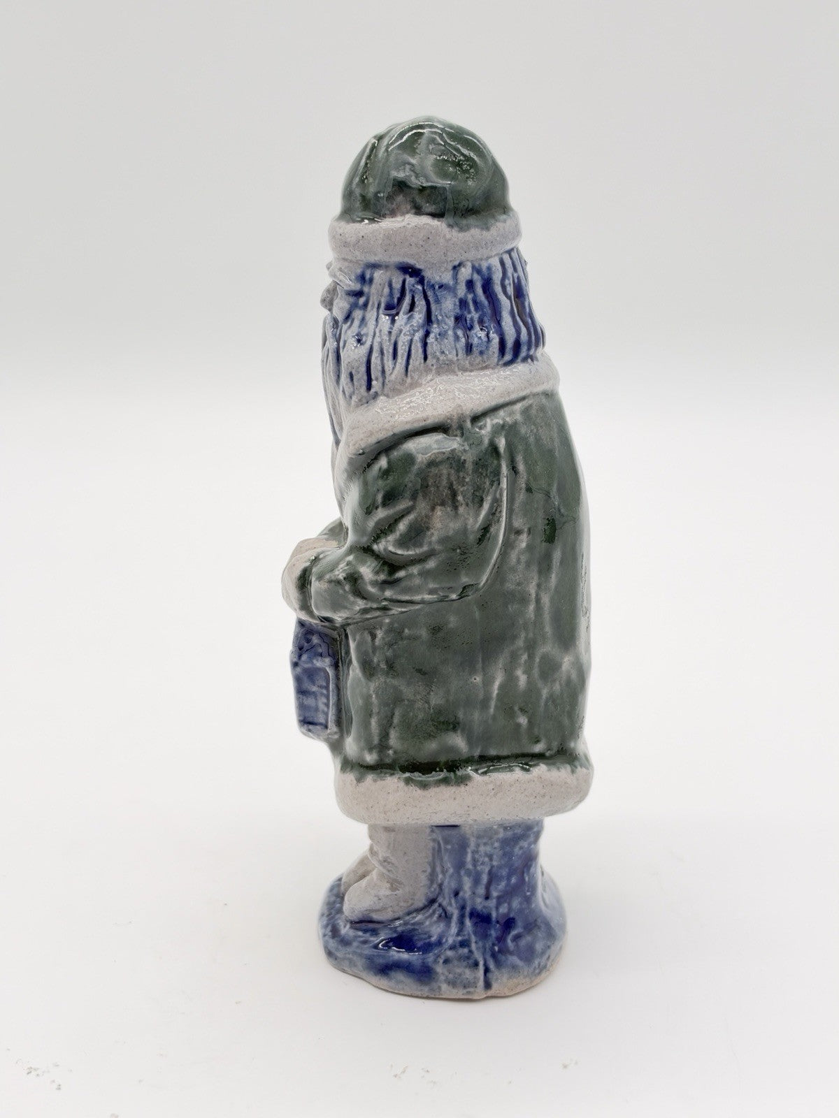 Rowe Pottery Works Green/blue Santa With Lantern Salt Glaze Figurine 5” Rare