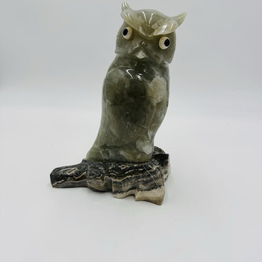 Alabaster Owl Sculpture Figurine Bird 8in Italy Marble Large Vintage Hand Carved
