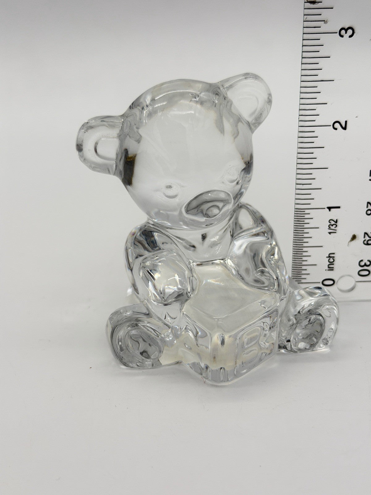 Waterford Crystal Teddy Bear with Toy Block Paperweight Figurine 3” Clear