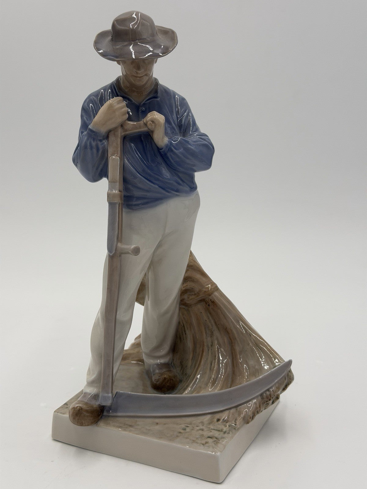 Royal Copenhagen Denmark Porcelain Man W/SCYTHE Figurine 10"H Harvesting