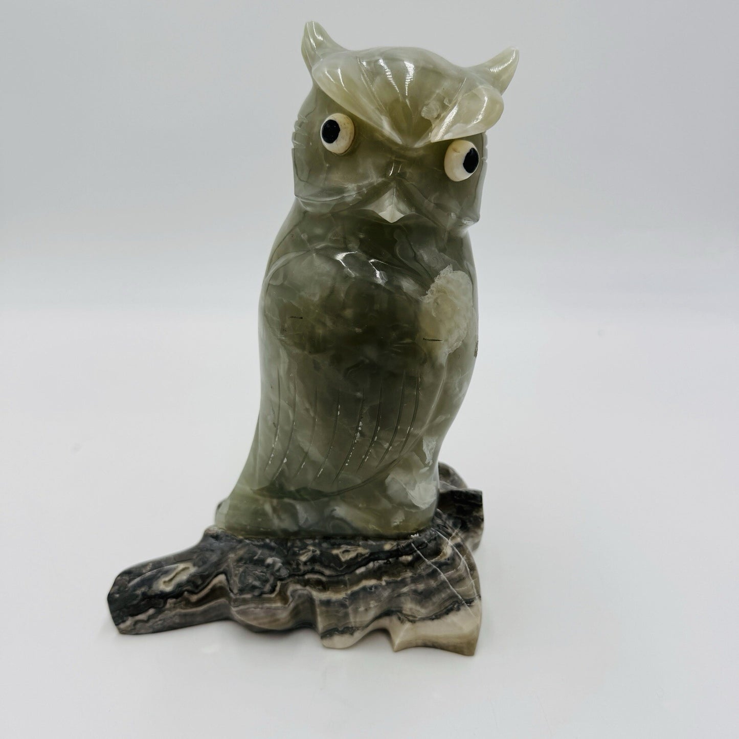 Alabaster Owl Sculpture Figurine Bird 8in Italy Marble Large Vintage Hand Carved