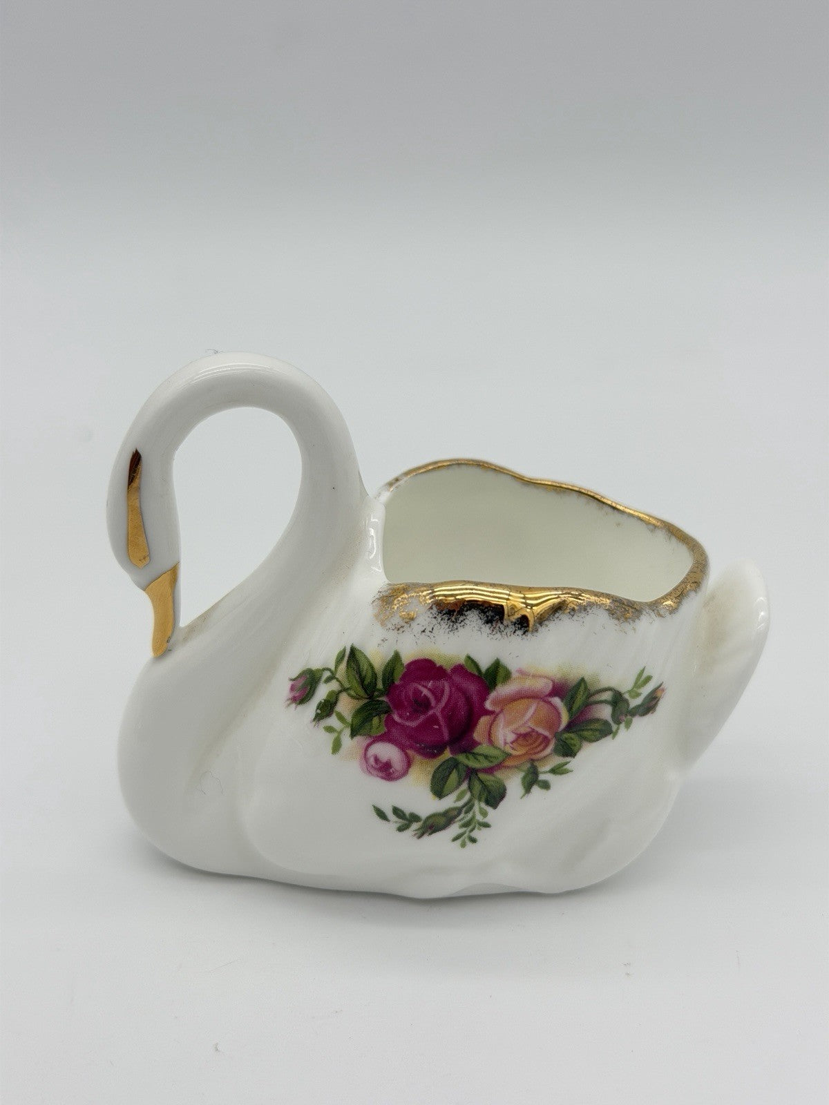 Royal Albert Old Country Roses Porcelain English  Swan Trinket Dish Figurine 2.5