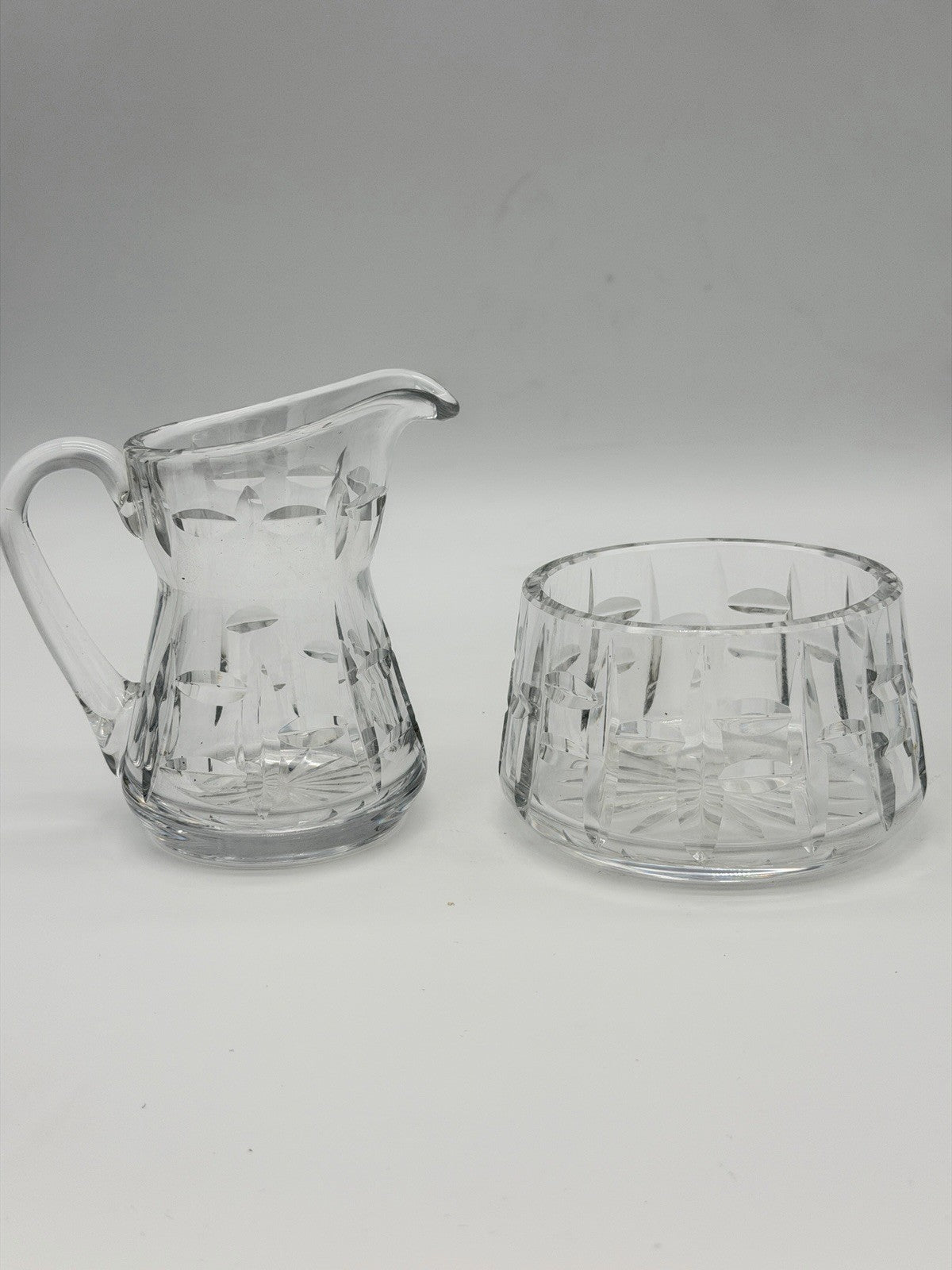 Waterford Crystal Tralee Cream & Sugar Bowl Cut Ireland Signed Set 2 PCs