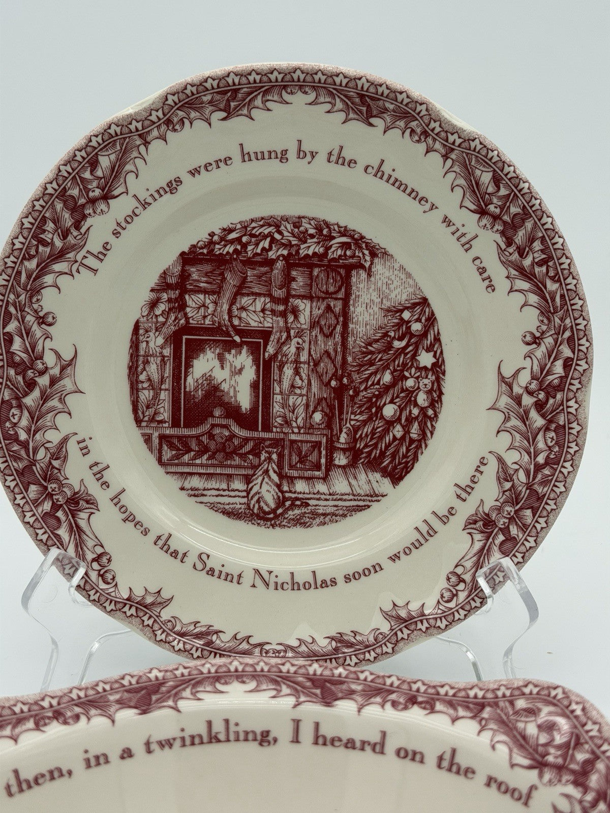 Johnson Brothers England Porcelain Twas The Night Dessert Plate & Bowl Set Red