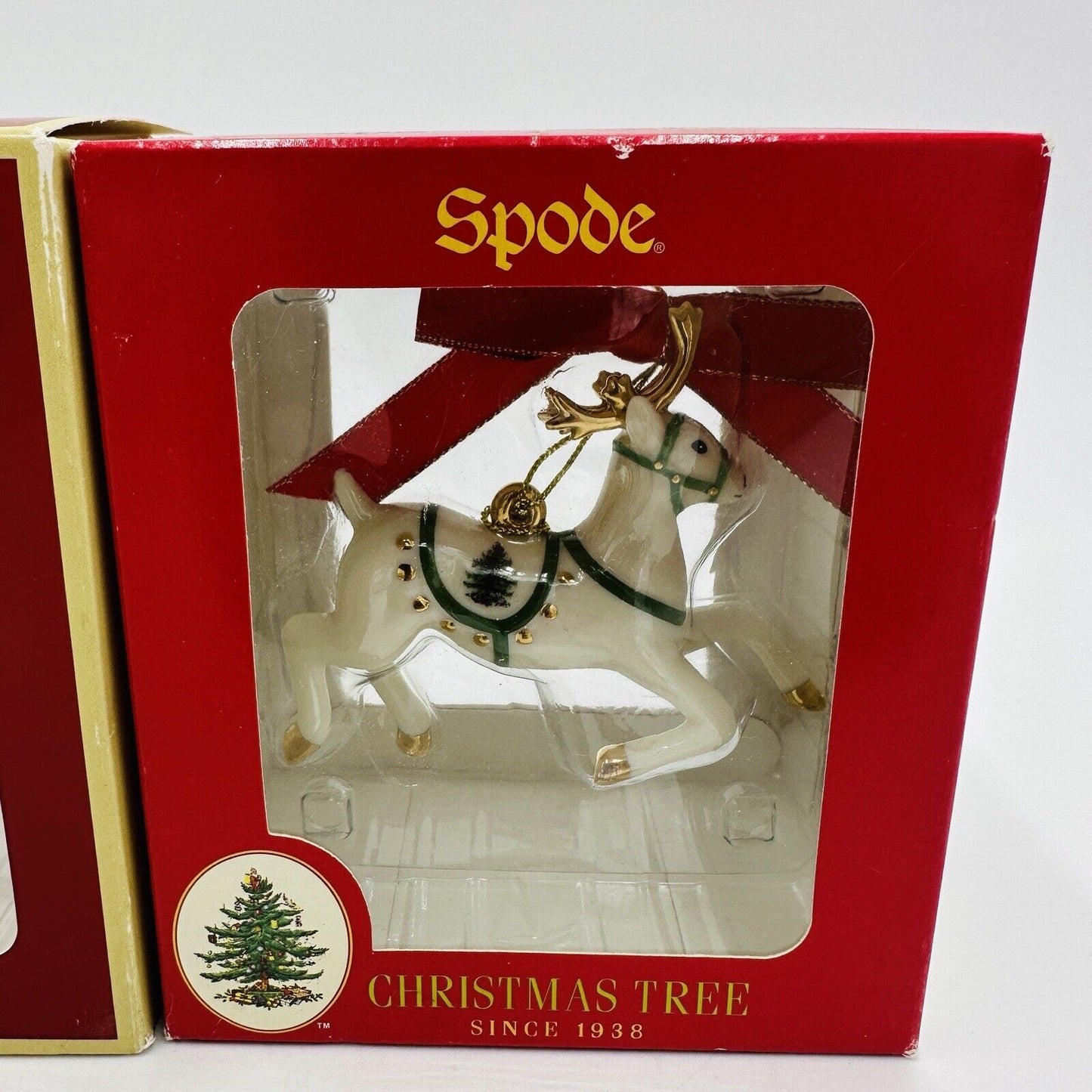 Spode Ornaments Dog and Deer Figurines Set 2 Pieces Holiday Tree Christmas Box