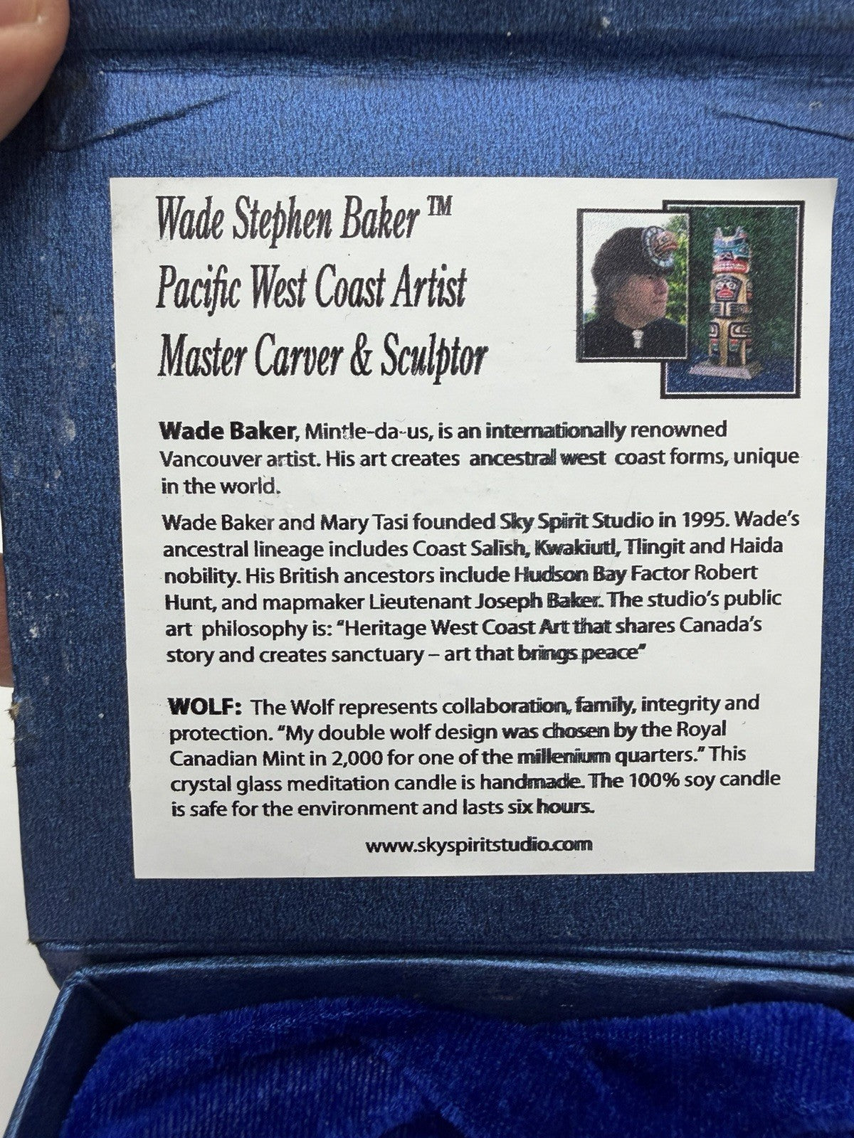 Wade Baker Double Wolf Spirit Etched Black Carved Glass Votive Candle Holder