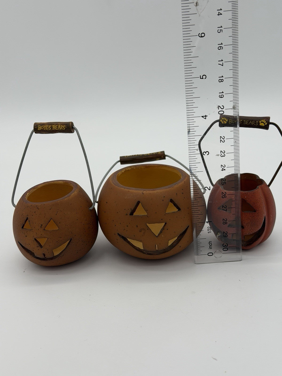 Rare Boyds Bears Mini Halloween Pumpkin Jack o Lantern Pail Buckets 1990 3 PCs