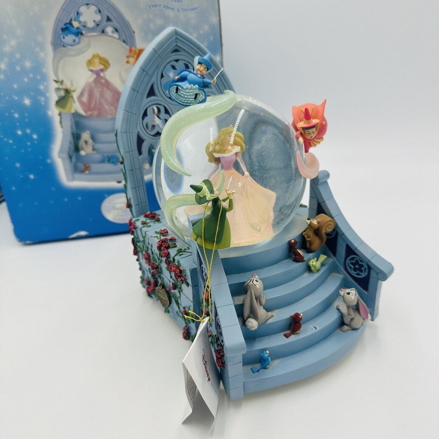 Disney Store Snow Globe Aurora with Fairies Once Upon A Dream Song Works W/box