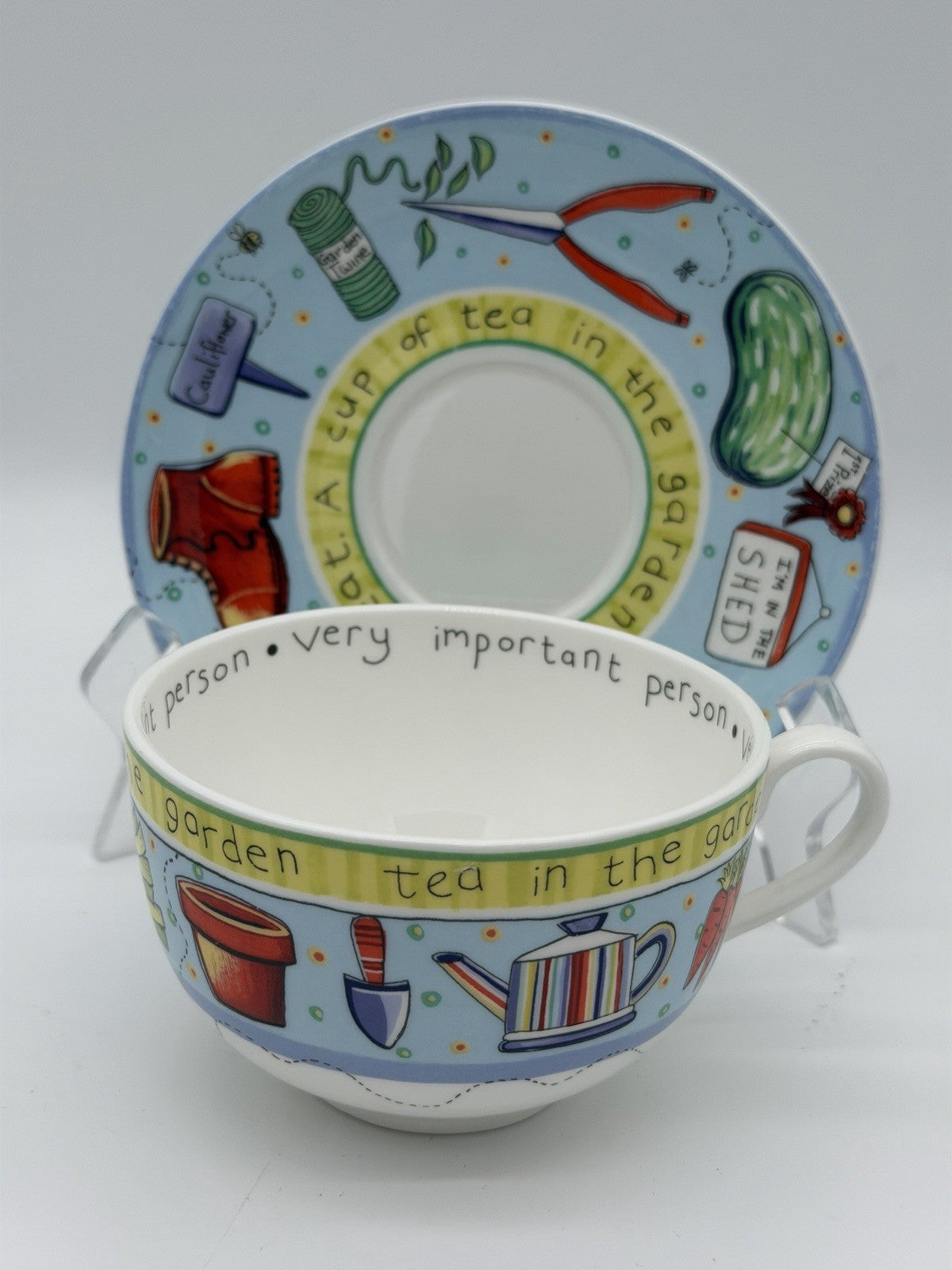 Royal Worcester England Cup & Saucer Set Tea in the Garden Blue 2005 Porcelain