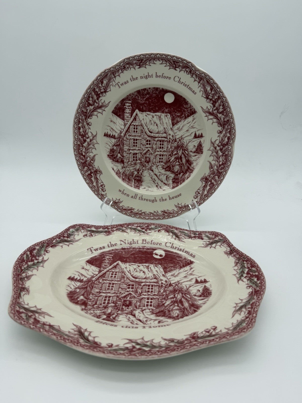Vintage Johnson Brothers England Porcelain Twas The Night Plate & Platter Red