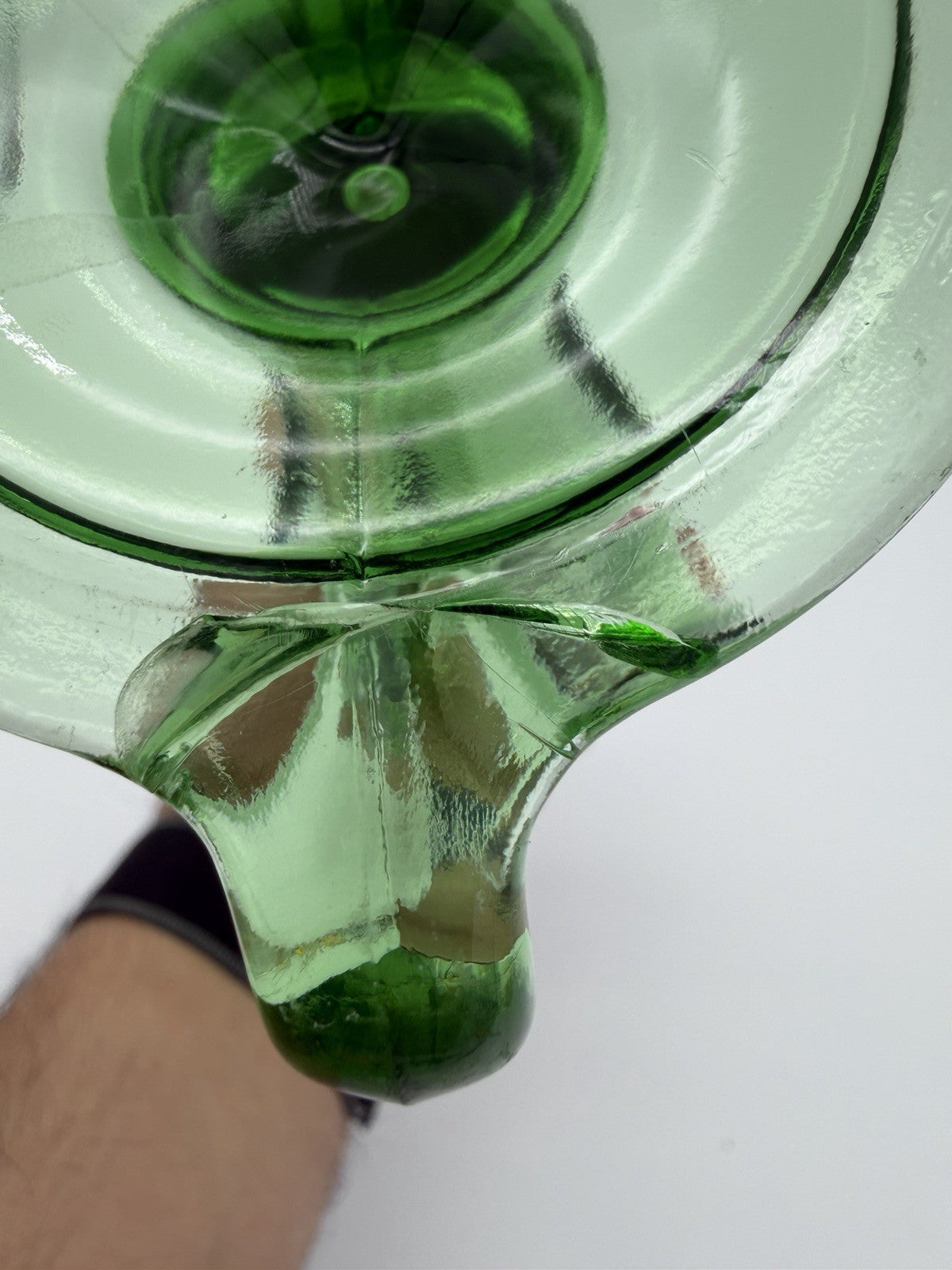 Fostoria Art Glass TUT Green Uranium Trophy Double Handle Flower VASE 8” Flawed)